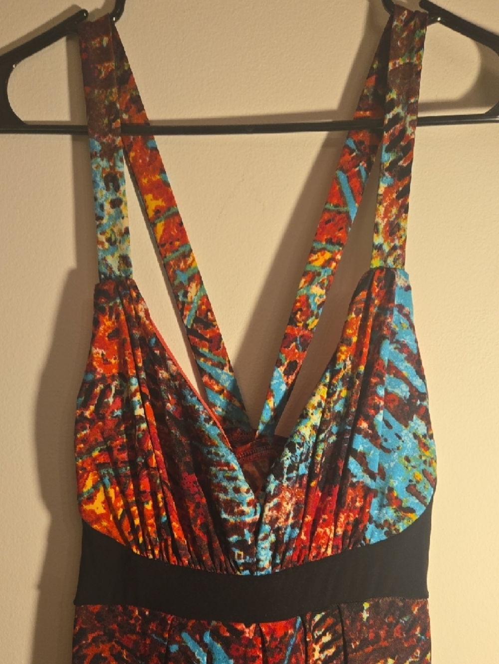 Sleeveless Multicolor Maxi Dress with Black Waistband